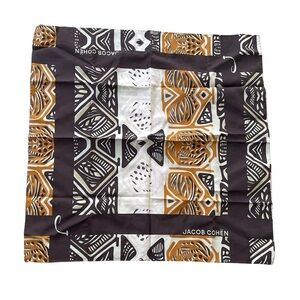 JACOB COHEN Vintage Designer Silk Cotton Square Printed Scarf Brown White